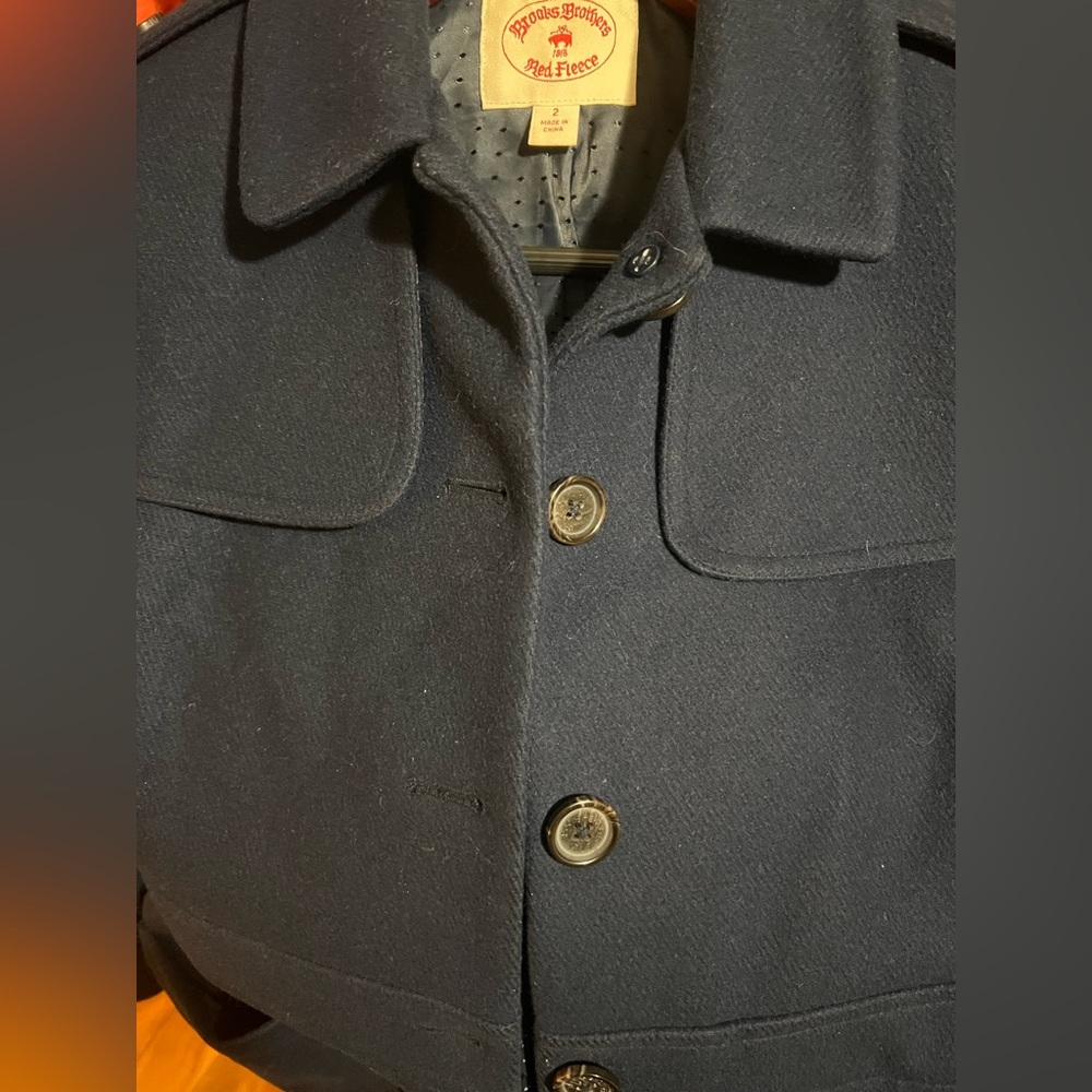 Classic Vintage Brooks Brothers Navy Women's 3/4 Wool Coat Red Fleece Label 2 - Picture 4 of 10